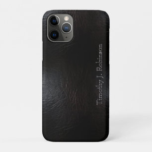 黒フェイク動揺して革エンボス iPhone 11 PROケース