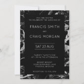 黒フェイク大理石と銀モダン結婚大理石 招待状 (正面)