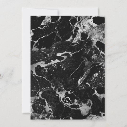 黒フェイク大理石と銀モダン結婚大理石 招待状 (裏面)