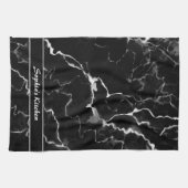 黒フェイク大理石のテクスチャの外観とカスタム文字 キッチンタオル (横)