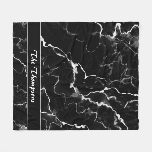 黒フェイク大理石のテクスチャの外観とカスタム文字 フリースブランケット (正面(横))