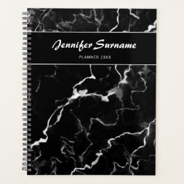 黒フェイク大理石のテクスチャの外観とカスタム文字 プランナー手帳