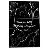 黒フェイク大理石のテクスチャの外観とカスタム文字 ミディアムペーパーバッグ (正面)