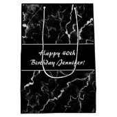 黒フェイク大理石のテクスチャの外観とカスタム文字 ミディアムペーパーバッグ (裏面)