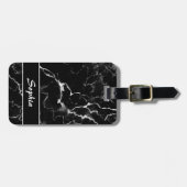 黒フェイク大理石のテクスチャの外観とカスタム文字 ラゲッジタグ (正面横)