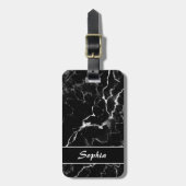黒フェイク大理石のテクスチャの外観とカスタム文字 ラゲッジタグ (正面縦)