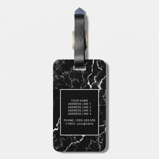 黒フェイク大理石のテクスチャの外観とカスタム文字 ラゲッジタグ (裏面縦)