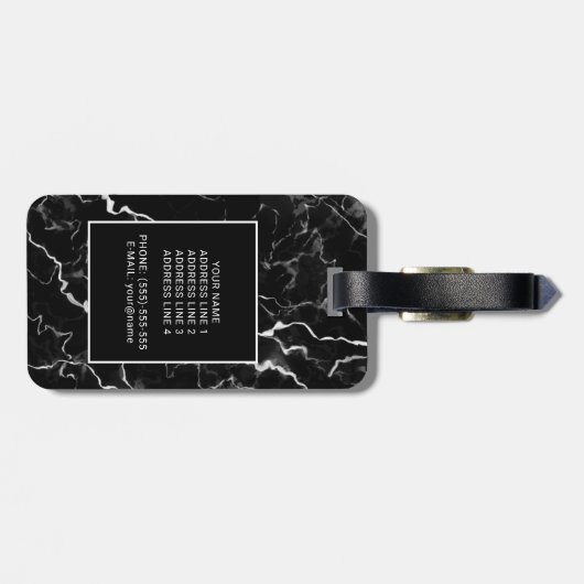 黒フェイク大理石のテクスチャの外観とカスタム文字 ラゲッジタグ (裏面横)