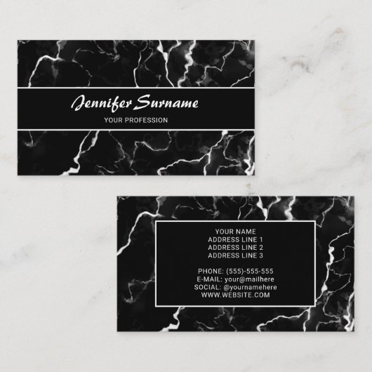 黒フェイク大理石のテクスチャの外観とカスタム文字 名刺 (正面/裏面)