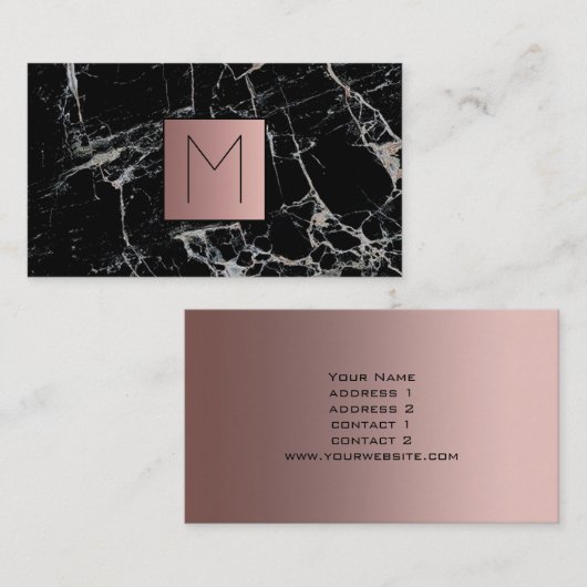 黒フェイク大理石のバラ金ゴールド箔 名刺 (正面/裏面)
