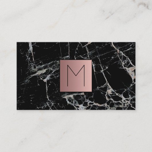 黒フェイク大理石のバラ金ゴールド箔 名刺 (正面)