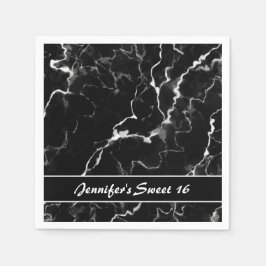 黒フェイク大理石テクスチャルスウィート16誕生日 スタンダードカクテルナプキン