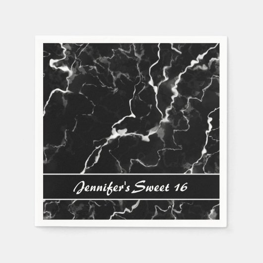 黒フェイク大理石テクスチャルスウィート16誕生日 スタンダードカクテルナプキン (正面)