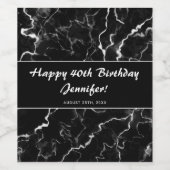 黒フェイク大理石テクスチャルック – 40th Birthday ワインラベル (シングルラベル)