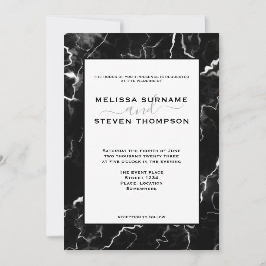 黒フェイク大理石テクスチャルッ結婚ズ 招待状 (正面)
