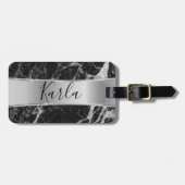 黒フェイク大理石&メタリックシルバー ラゲッジタグ (正面横)