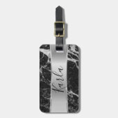 黒フェイク大理石&メタリックシルバー ラゲッジタグ (正面縦)