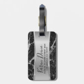 黒フェイク大理石&メタリックシルバー ラゲッジタグ (裏面縦)