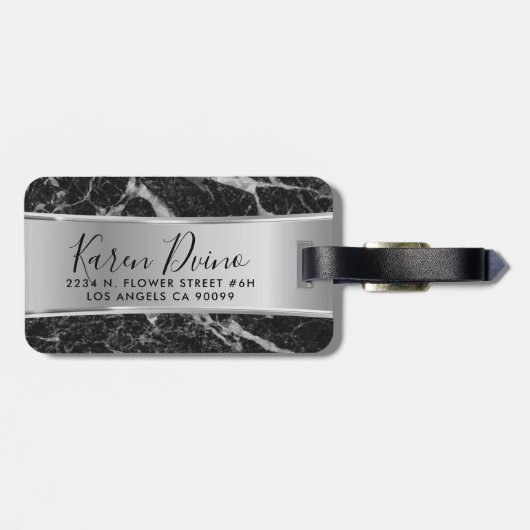 黒フェイク大理石&メタリックシルバー ラゲッジタグ (裏面横)