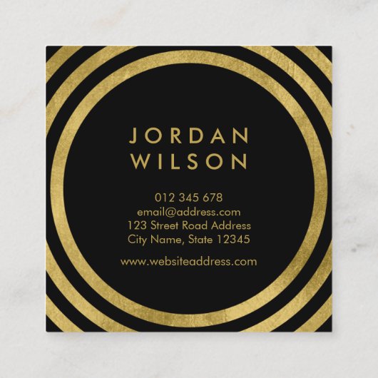 黒フェイク金ゴールド丸線ジオメトリイベント スクエア名刺 (裏面)
