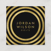 黒フェイク金ゴールド丸線ジオメトリイベント スクエア名刺 (正面)