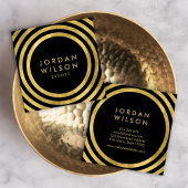 黒フェイク金ゴールド丸線ジオメトリイベント スクエア名刺