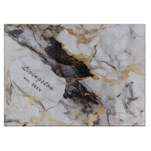 黒フェイク金ゴールド大理石設立パーソナライズされた カッティングボード (正面)