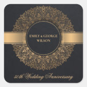 黒フェイク金ゴールド曼荼羅任意の年50周年 スクエアシール (正面)