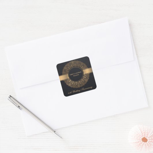 黒フェイク金ゴールド曼荼羅任意の年50周年 スクエアシール (封筒)