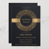 黒フェイク金ゴールド曼荼羅ANY YEAR 50誕生日 招待状 (正面/裏面)