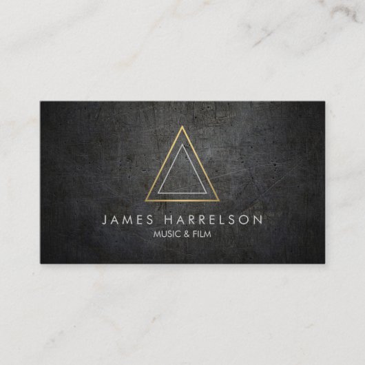 黒フェイク金属のエッジ金ゴールド三角形のロゴ 名刺 (正面)