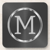 黒フェイク金属の銀 コースター (正面)