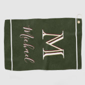 黒フェイク革ユニーク3色モノグラムI名 ゴルフタオル (横)