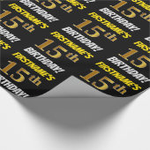 黒フェイク/模造金ゴールド「15誕生日」 ラッピングペーパー (角)