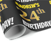 黒フェイク/模造金ゴールド「24誕生日」 ラッピングペーパー (ロールコーナー)