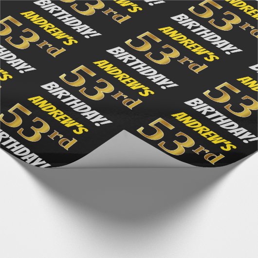 黒フェイク/模造金ゴールド「53誕生日」 ラッピングペーパー (角)