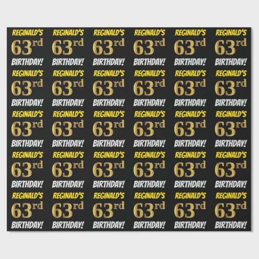 黒フェイク/模造金ゴールド「63誕生日」 ラッピングペーパー (フラット)