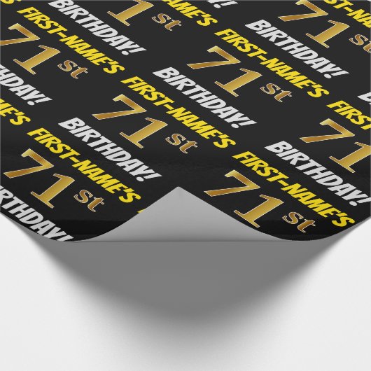 黒フェイク/模造金ゴールド「71誕生日」 ラッピングペーパー (角)