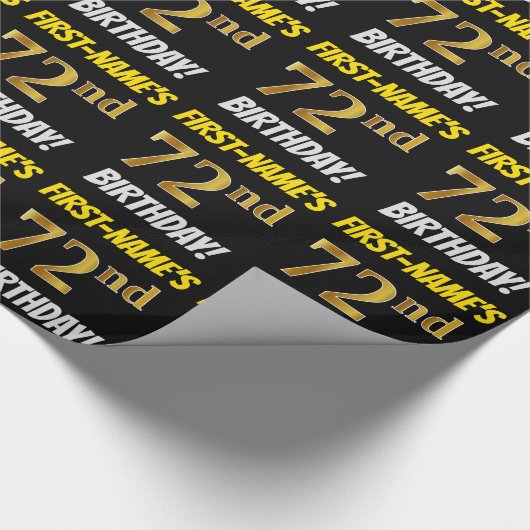黒フェイク/模造金ゴールド「72番目誕生日」 ラッピングペーパー (角)