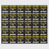 黒フェイク/模造金ゴールド「76誕生日」 ラッピングペーパー (フラット)