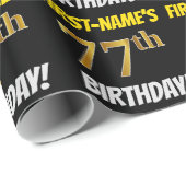 黒フェイク/模造金ゴールド「77誕生日」 ラッピングペーパー (ロールコーナー)