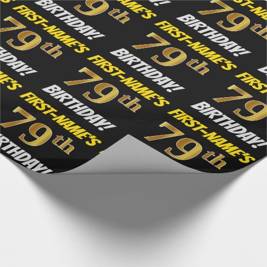 黒フェイク/模造金ゴールド「79誕生日」 ラッピングペーパー (角)