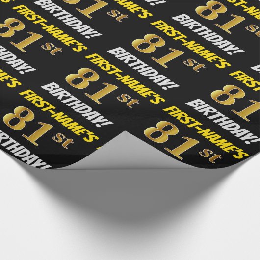黒フェイク/模造金ゴールド「81誕生日」 ラッピングペーパー (角)