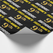 黒フェイク/模造金ゴールド「9誕生日」 ラッピングペーパー (角)