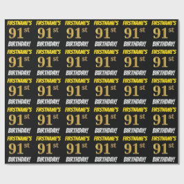 黒フェイク/模造金ゴールド「91誕生日」 ラッピングペーパー