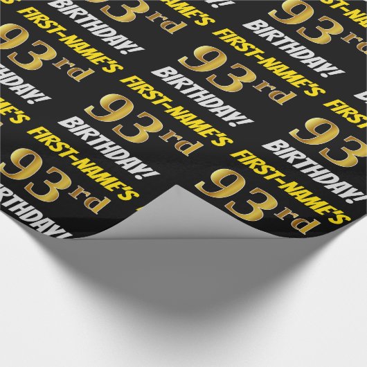 黒フェイク/模造金ゴールド「93誕生日」 ラッピングペーパー (角)
