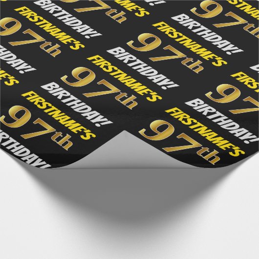 黒フェイク/模造金ゴールド「97誕生日」 ラッピングペーパー (角)