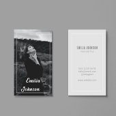 黒フェミニンエレガント白フォトタイポグラフィ 名刺