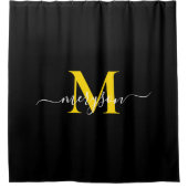 黒フェミニン金ゴールドスクリプエレガントト、モノグラム名 シャワーカーテン (正面)