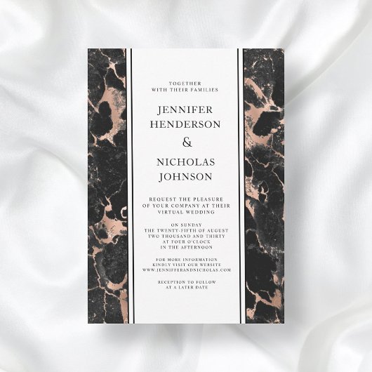 黒フォーマルとバラの金ゴールドマーブルヴァーチャル結婚ズ 招待状